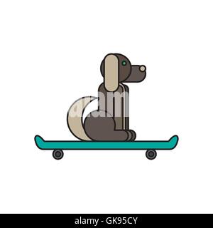 Dog sitter su uno skateboard. Vet simbolo. Icona di consegna. Vettore Illustrazione Vettoriale