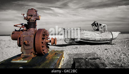 Barche di verricello non più, Dungeness, Kent, Foto Stock