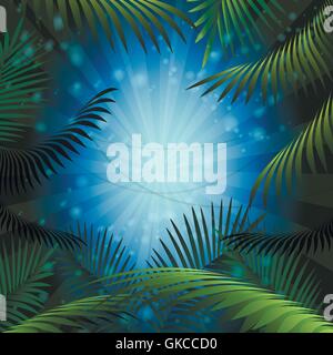 Cornice colorata con una giungla tropicale di alberi. Illustrazione Vettoriale