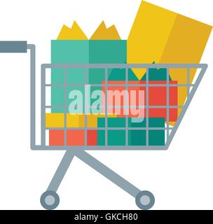 Carrello pieno di borse per lo shopping e confezioni regalo. Illustrazione Vettoriale