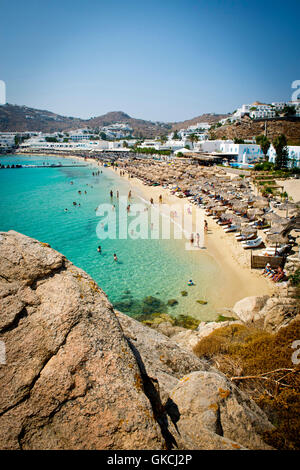 Spiaggia di Platis Gialos Mykonos Foto Stock