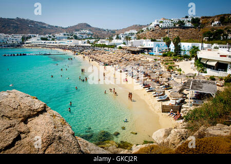 Spiaggia di Platis Gialos Mykonos Foto Stock