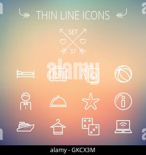 Viaggio linea sottile icona impostare Illustrazione Vettoriale