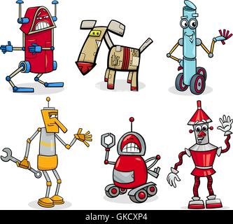 Robot cartoon illustrazione impostato Illustrazione Vettoriale