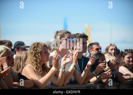 I frequentatori del festival presso il Festival Boardmaster, Cornovaglia 2016 Foto Stock