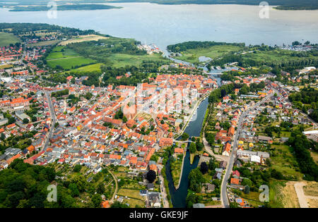 Vista aerea, panoramica di Plau con Plau, Plau, Meclemburgo Lake District, Mecklenburgian Svizzera, Mecklenburg-West Pomeria, Foto Stock