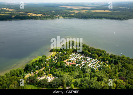 Vista aerea, campeggio acclamazione Plau, Plötzenhöhe e Seelust, Plau, Meclemburgo Lake District, Mecklenburgian Svizzera, Foto Stock