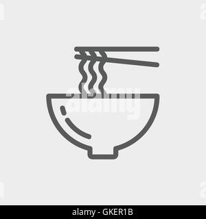 Noodles ciotola con un paio di bacchette sottili Icona di linea Illustrazione Vettoriale