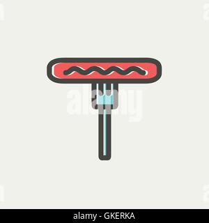 Hotdog sulla forcella thin line icona Illustrazione Vettoriale
