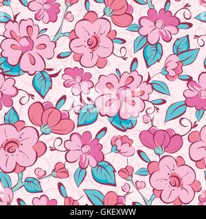 Vettore blu di rosa fiori di kimono seamless sfondo pattern Illustrazione Vettoriale