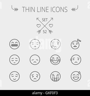 Gli Emoji sottile linea icona impostare Illustrazione Vettoriale