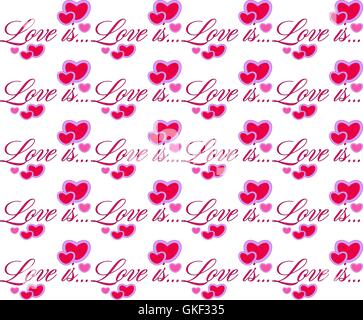 L amore è... Cuore rosso Valentino seamless pattern. confezione regalo Illustrazione Vettoriale