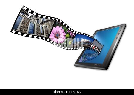 Tablet PC con film e striscia di immagini in 3D Foto Stock