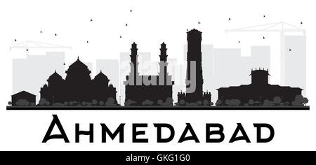 Ahmedabad skyline della città in bianco e nero la silhouette. Illustrazione Vettoriale. Piatto semplice concetto per il turismo presentazione, banner Illustrazione Vettoriale