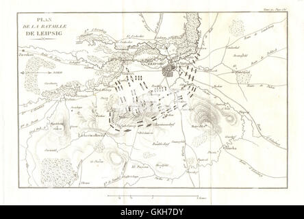 Piano di battaglia di Lipsia 1813. La battaglia delle nazioni. Germania, 1820 Mappa Foto Stock