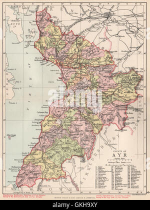 "Contea di Ayr'. Ayrshire. Le parrocchie. Bartolomeo, 1891 Mappa antichi Foto Stock