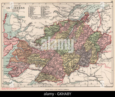 "Contea di Inverness (continentale)' Inverness-shire. Le parrocchie. Bartolomeo 1891 mappa Foto Stock