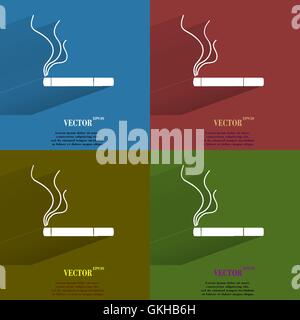 Set colori simbolo del fumo. sigaretta. Appartamento moderno web pulsante con lunga ombra e lo spazio per il testo Illustrazione Vettoriale