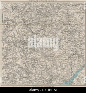 WYE & USK valli. Newport Monmouth Merthyr Tydfil Hereford Pontypridd, 1922 Mappa Foto Stock