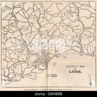 Mappa del distretto di Looe. West Looe East Looe Polperro. La Cornovaglia. WARD LOCK 1935 Foto Stock