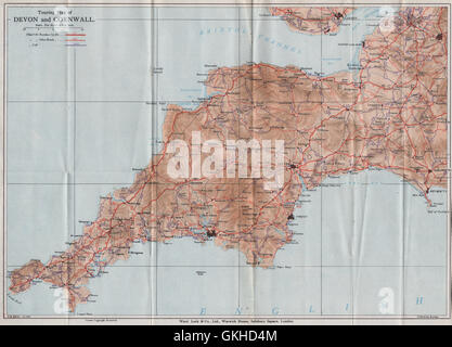 TOURING mappa di Devon e Cornwall. Il sud ovest dell'Inghilterra. WARD LOCK, 1934 Foto Stock