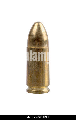 Gun bullet isolato su uno sfondo bianco Foto Stock