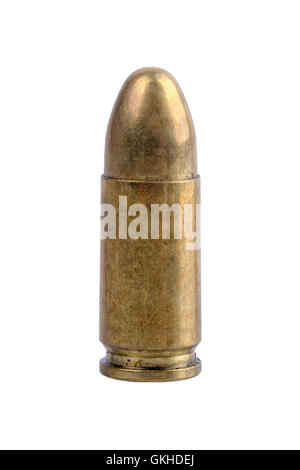 Gun bullet isolato su uno sfondo bianco Foto Stock