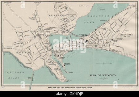 WEYMOUTH vintage town/city plan. Il Dorset. WARD LOCK, 1922 Vintage map Foto Stock