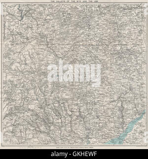 WYE & USK valli. Newport Monmouth Merthyr Tydfil Hereford Pontypridd, 1927 Mappa Foto Stock