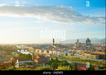 La città di Firenze con Ponte Vecchio, Palazzo Vecchio e Cattedrale di Santa Maria del Fiore (Duomo) Foto Stock