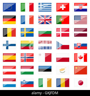 Flags - bandiere di paesi con la riflessione Foto Stock