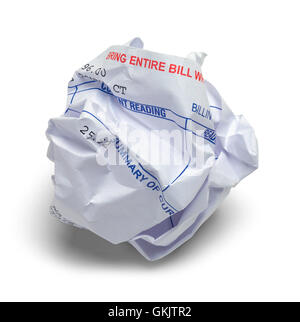 Crumpled Up ricevuta di fatturazione isolati su sfondo bianco. Foto Stock