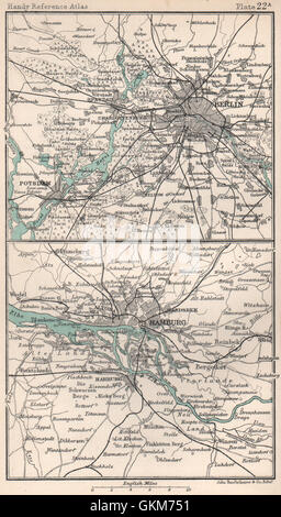 Dintorni di Berlino e Amburgo. Germania. Bartolomeo, 1904 Mappa antichi Foto Stock