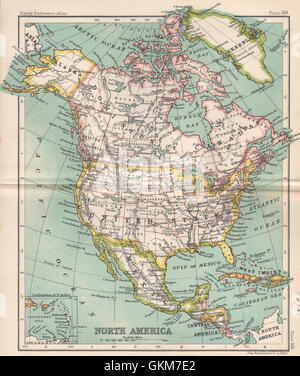 America del nord. Dominio del Canada. Stati Uniti. Bartolomeo, 1904 mappa vecchia Foto Stock