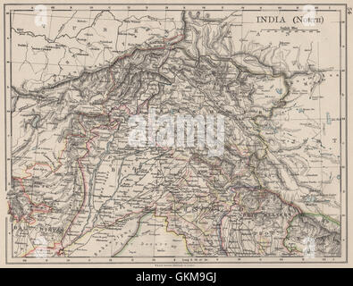 INDIA britannica a nord. Jammu Kashmir Punjab Himalaya. JOHNSTON, 1900 mappa vecchia Foto Stock