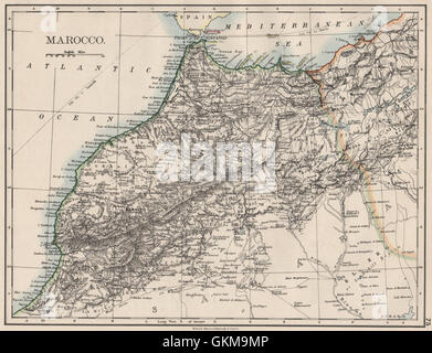 Il Marocco. Mostra montagne Atlas fiumi città. Marrakech. JOHNSTON, 1900 Mappa Foto Stock