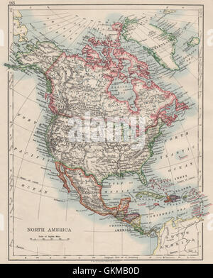 Nord America politica. La Groenlandia "danish America " STATI UNITI D'AMERICA CANADA MESSICO, 1900 Mappa Foto Stock