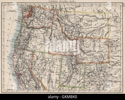 Stati Uniti d'America nord-ovest. Washington Oregon ID MT WY Utah Nevada CA.Johnston, 1900 Mappa Foto Stock