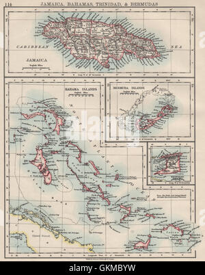 Caraibi/isole atlantiche.Giamaica Bermuda Bahamas Trinidad. JOHNSTON, 1900 Mappa Foto Stock