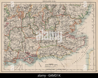 A sud-est dell' Inghilterra. Home Counties. La Thames Valley & estuario. JOHNSTON, 1903 Mappa Foto Stock