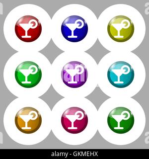 Drink, cocktail con un icona di limone segno. simbolo sul round nove pulsanti colorati. Vettore Illustrazione Vettoriale