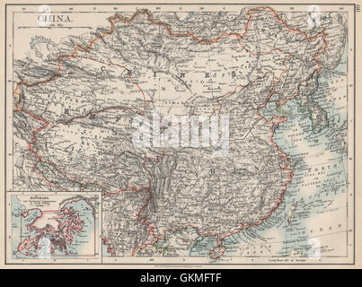 Impero cinese. Cina Asia Orientale Tibet Mongolia Turkestan Orientale Corea, 1903 Mappa Foto Stock