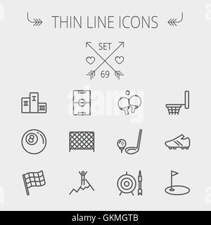 Sport linea sottile icona impostare Illustrazione Vettoriale