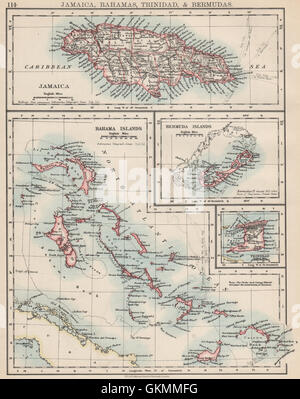 Caraibi/isole atlantiche.Giamaica Bermuda Bahamas Trinidad. JOHNSTON, 1903 Mappa Foto Stock