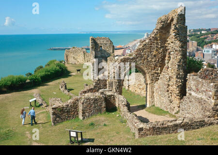 Castello di Hastings East Sussex, costruito dopo la conquista normanna del 1066, sulla scogliera di Hastings, East Sussex, Inghilterra, Gran Bretagna GB Foto Stock