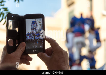 Un castell concorrenza durante la Festa de Gracia, Barcellona Foto Stock