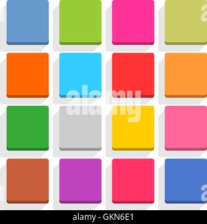 16 icona vuoto in stile appartamento. Square 3D pulsante con ombra su sfondo bianco. Blu, Rosso, giallo, grigio, verde, rosa, arancione Illustrazione Vettoriale