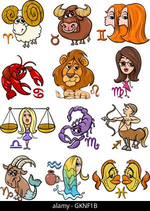 Illustrazione di astrologia oroscopo zodiac cartoon fortune raccontando pittogramma pittogramma scambi Illustrazione Vettoriale