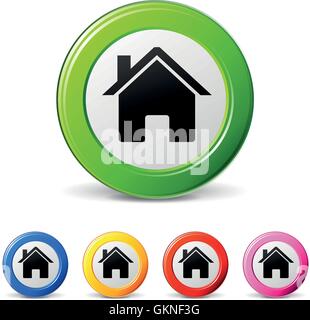 Costruzione casa icona pulsante vettore www internet worldwideweb net web home round blue house building Illustrazione Vettoriale