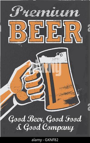 Poster vintage birra blackboard insegna retrò scheda birreria ristorante bar taverna del calice di vetro tumbler Illustrazione Vettoriale